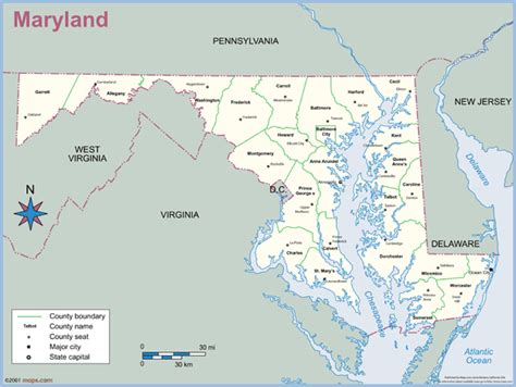 Maryland County Outline Wall Map By Mapsales