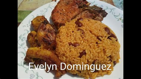 This is my quick version of puerto rican style beans, which i make with either pink or red canned beans and diced potatoes, perfect when you need we serve it over white rice but it's also great over brown as a side dish to chicken, pork chops or steak. Rice with beans pork chop and plantains - YouTube (With ...