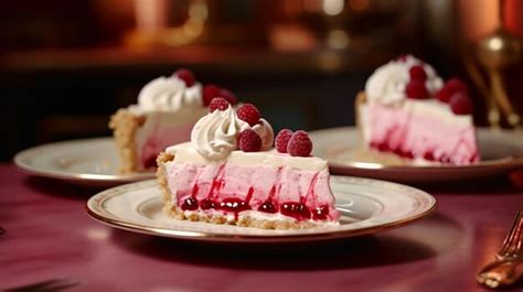 Premium Ai Image Slice Of Raspberry Cream Pie On A Vintage Dessert Plate