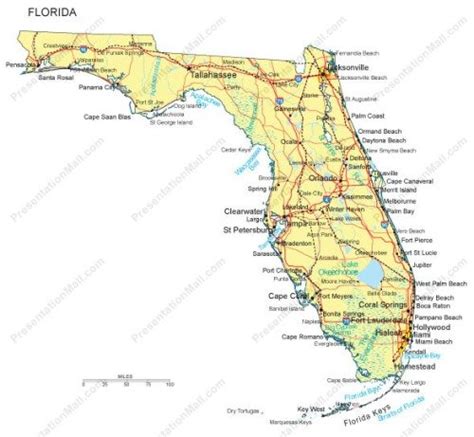 Florida Powerpoint Map Counties Major Cities And Major
