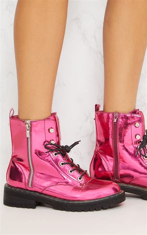 Pink Metallic Boots Shoes Prettylittlething