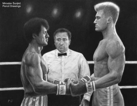 Rocky Balboa Vs Ivan Drago In Rocky Iv Charcoal Pencil Drawing By