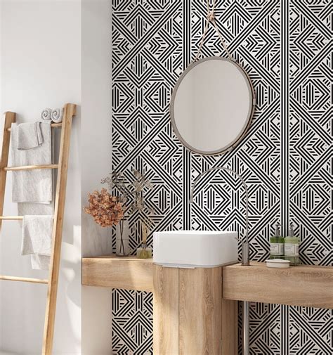 Geometric Wallpaper Removable Wallpaper Modern Wallpaper Bathroom