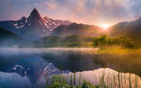 Nature Landscape Lake Sunrise Reflection Water Summer Mountain