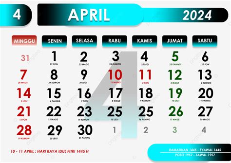 Gambar Templat Reka Bentuk Kalendar 2024 Bulan April