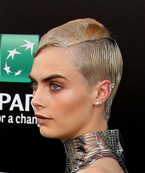 Cara Delevingne Short Straight Formal Pixie Hairstyle Light Blonde Hair Color