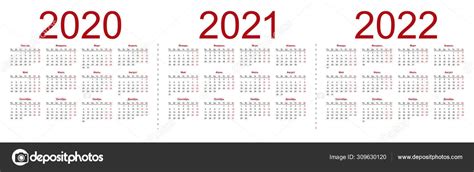 Set Of Russian 2020 2021 2022 Year Vector Calendars Stock Vector