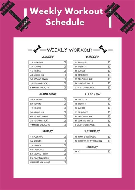 Weekly Workout Schedule Template Geneevarojr