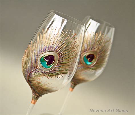 Peacock Wine Glasses Hand Painted Wedding Glasses Toasting