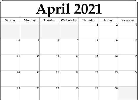 Printable Calendar April 2021 Free April 2021 Calendar Printable Pdf