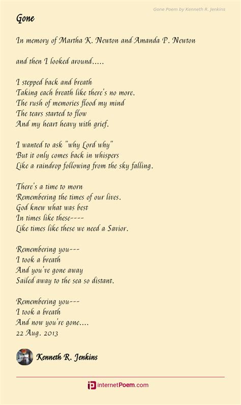 Gone Poem By Kenneth R Jenkins
