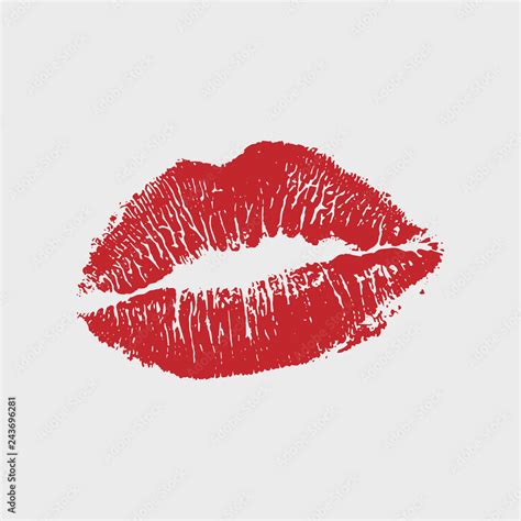 Vector Illustration Of Womans Girl Red Lipstick Kiss Mark Isolated On