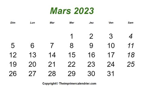 Calendrier Mars 2023 Modèles Imprimables Pdfwordexcel