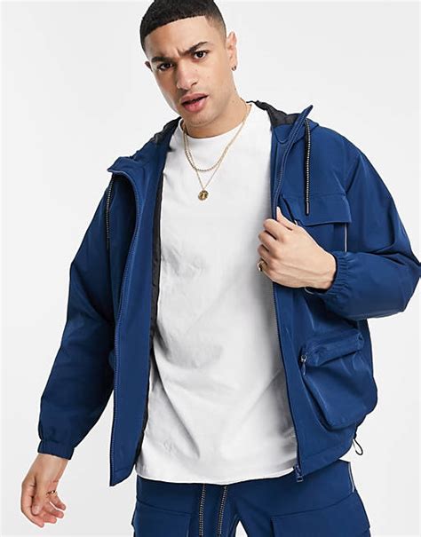 Topman Hooded Technical Nylon Jacket In Blue Part Of A Set Asos