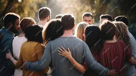Premium Ai Image Rearview Of Diverse People Hugging Each Other