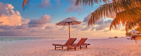 Premium Photo Beautiful Beach Chairs On The Sandy Beach Near The Sea