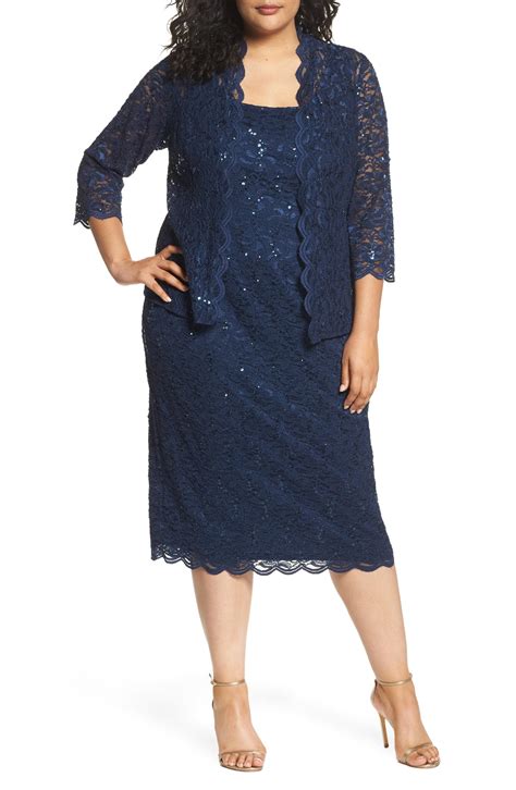 Alex Evenings Lace Cocktail Dress With Jacket In Navy Blue Lyst