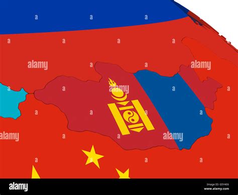 Map Of Mongolia With Embedded Flags On 3d Political Map Accurate