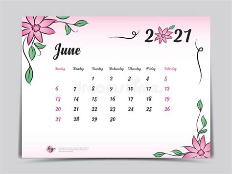 Calendar 2021 Vector Template Simple Minimal Design Stock Vector
