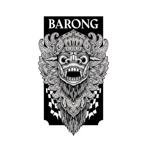 Premium Vector Barong Bali Black And White Vector Illustration
