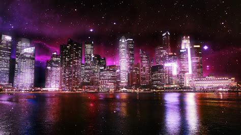 Fashion Purple City Night Lights Background Material