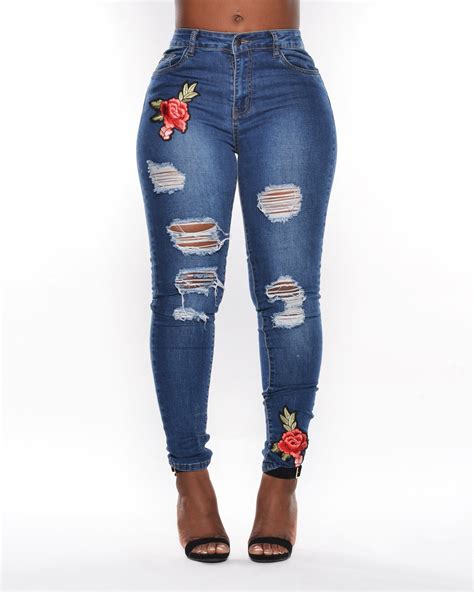 Rose Patch Rips Jeans Womens Ripped Jeans Women Jeans Skinny Jeans