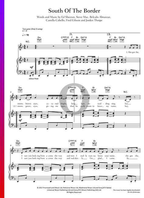 South Of The Border Sheet Music Piano Voice Guitar Pdf Download