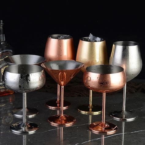 188 Stainless Steel Wine Goblet Cocktail Glasses 500ml17oz 450ml15oz