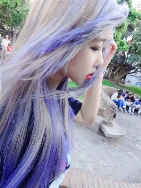 Purple hair is fun and reveals your creativity. Purple dip dye. | Hair color asian, Grey hair korean, Dyed ...