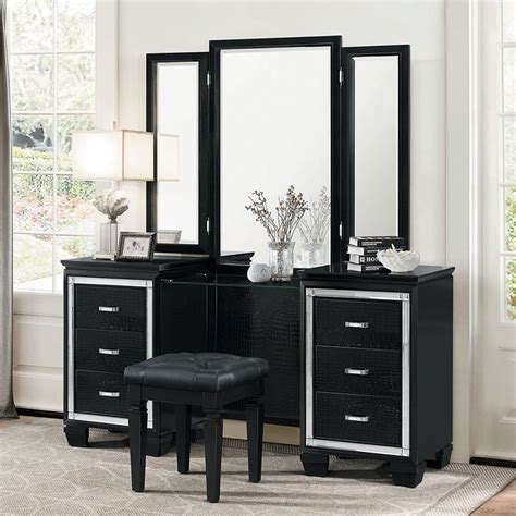 Black bedroom vanity table with butterfly bench. Allura Vanity Dresser W/ Mirror (Black) Homelegance ...