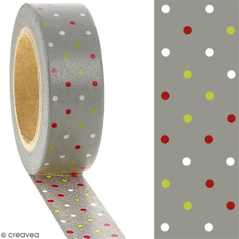 masking tape pois multicolores sur fond gris 1 5 cm x 10 m masking tape à motif creavea