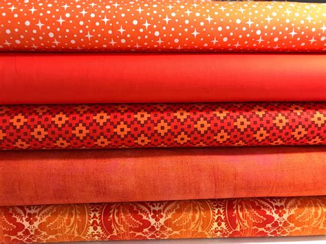 Bundle Of 5 Orange Cotton Prints Orange Quilt Background Fabric