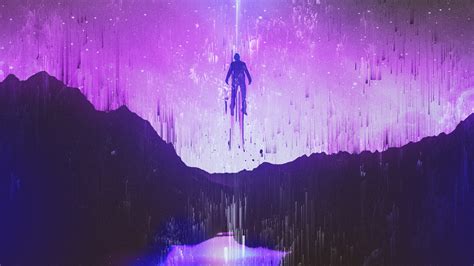 Download 1920x1080 Wallpaper Purple Sky Man Dream Glitch Art Full