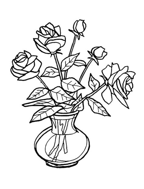 Fill a flower pot with flowers and have a lovely bouquet to look at, to smell, and to color! Rose Flower Vase Coloring Page : Coloring Sky