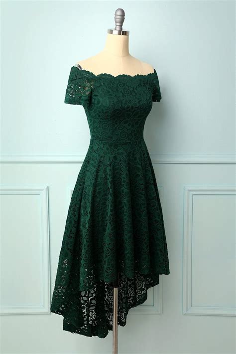 Dark Green Off The Shoulder Dress In 2020 Short Green Dress Green Lace Dresses Bridesmaid