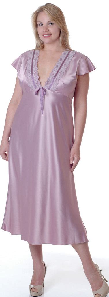 Women S Plus Size Matte Satin Nightgown With Lace 6063x