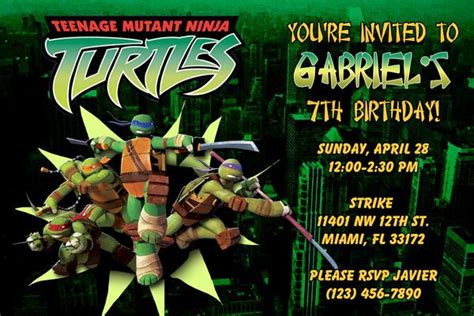 Nice Teenage Mutant Ninja Turtles Birthday Invitation Free Turtle