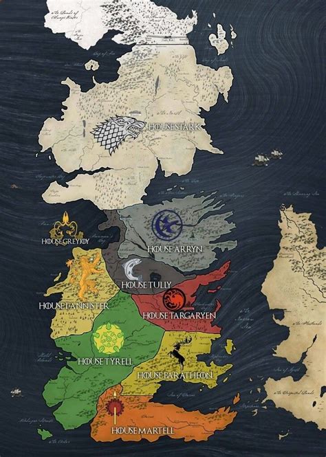 Got Game Of Thrones Westeros Map Of All The Houses Stark Lannister Tyrell Martell Bara