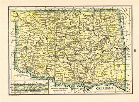 1914 Antique Oklahoma State Map Vintage Map Of Oklahoma Etsy Map Of