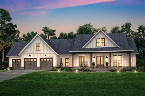 Modern Farmhouse Plan With 3 Car Front Entry Garage And Bonus Room