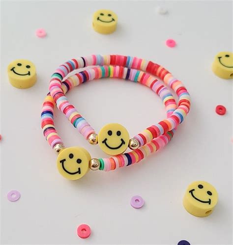 Little Girls Multi Color Polymer Bead Smiley Face Beaded Bracelet In