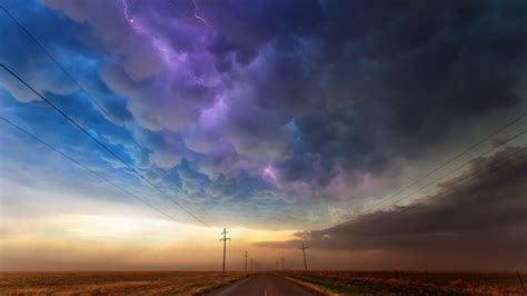 Spectacular Lightning Storm Over A Texas Road Hdr Download Hd