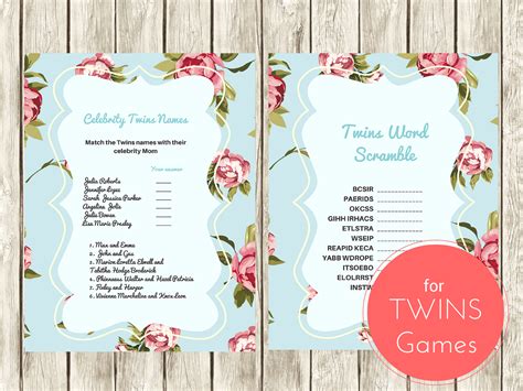 Twin Baby Shower Games Printable