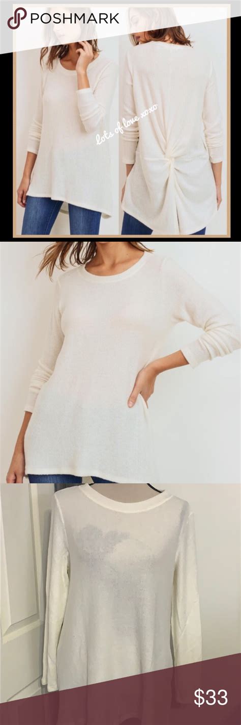 Cherish Off White Brushed Back Twist Knit Top Pretty Off White Brushed