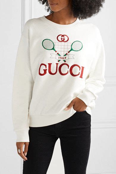 Ivory Oversized Embroidered Cotton Jersey Sweatshirt Gucci In 2020