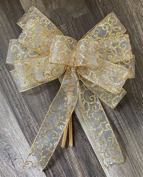 Christmas Gold Wreath Bows Glitter Wedding Bows New Years Etsy
