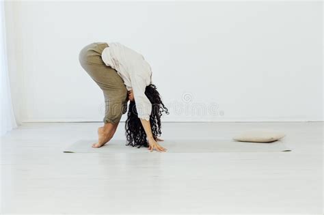 Beautiful Woman Brunette Does Yoga Gymnastics Asana Stock Image Image
