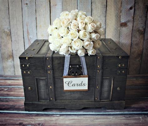 Trunk Large Xl Vintage Inspired Shabby Chic Wedding Card Holder Rustic