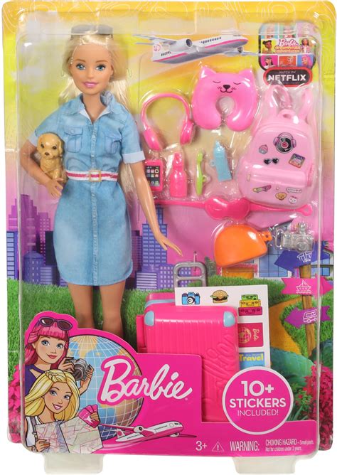 Barbie Doll And Travel Set With Puppy Luggage 10 Accessories