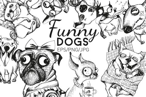 Funny Dogs Collection 3700 Illustrations Design Bundles